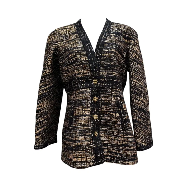 Chanel Gold & Black Two Tone Tweed 19A Jacket - Size 42 in Black Tweed from Luxury Promise