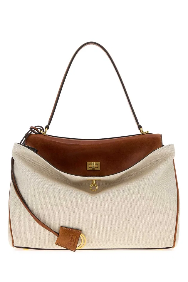 Balenciaga Colorblock Canvas & Suede Shoulder Bag — Beige in Beige Suede from HEWI