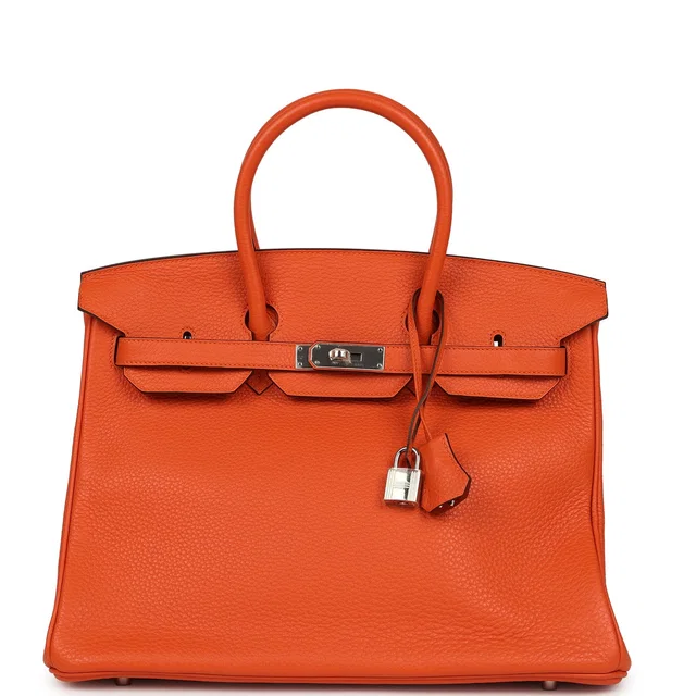 Hermès Birkin 35 Feu Clemence Palladium Hardware in Orange Clemence leather from Madison Avenue Couture