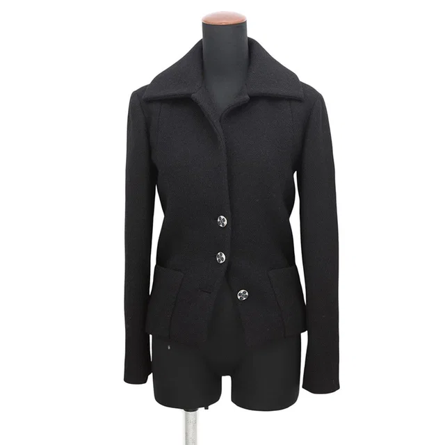 Chanel Jacket Wool 36 Black in Black Wool from The Reluxe