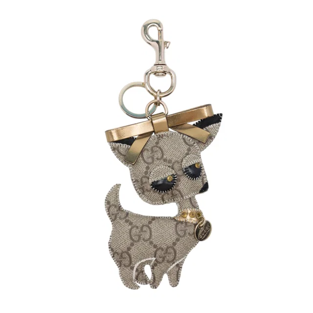 Beige Gucci GG Supreme Brando Chihuahua Bag Charm Key Chain in Beige Coated canvas from Designer Revival