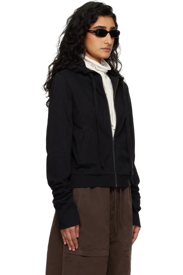 Entire Studios Black Lightweight Cropped Zip Up Hoodie, photo 2 of 4 from SSENSE