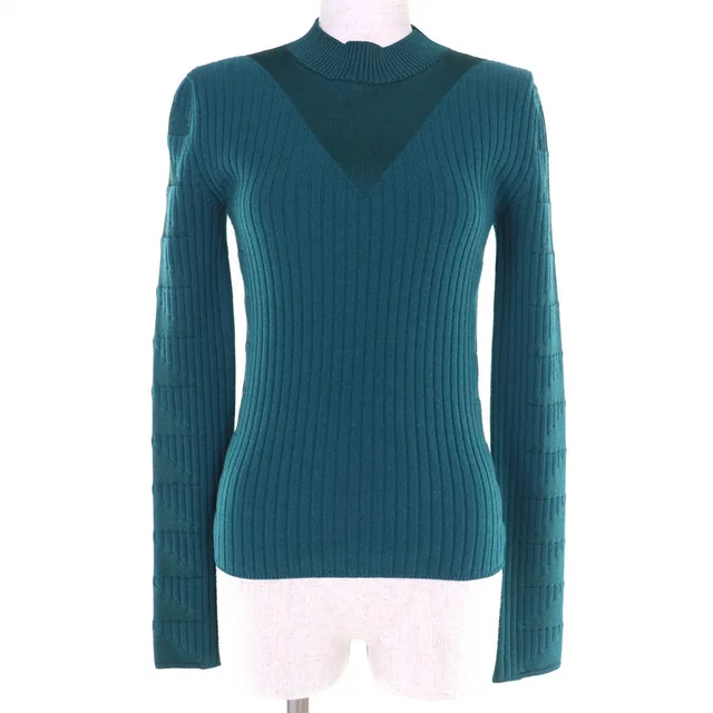 Hermès Wool Silk Long Sleeve Rib Knit Green 34 in Green Silk from The Reluxe