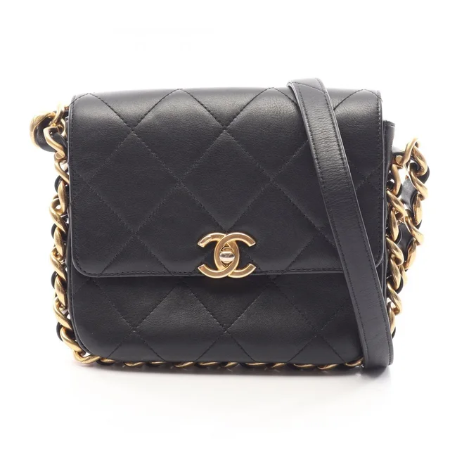 Chanel Shoulder Bag Quilted Small Flap Black Lambskin Chain in Black Lambskin from The Reluxe