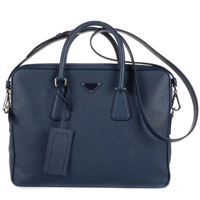 Prada Briefcase Blue Saffiano Leather in Blue Saffiano leather from The Reluxe