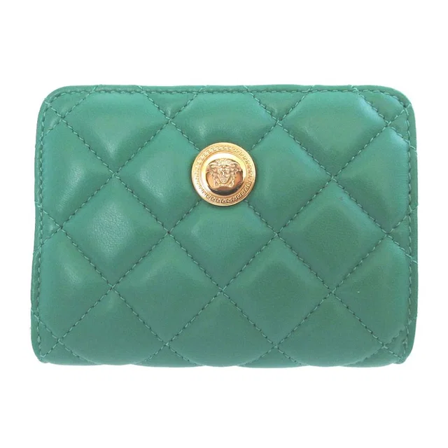 Versace Medusa Quilted Leather Green Bifold Wallet in Green Leather from The Reluxe