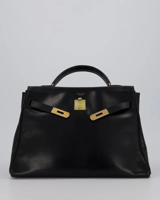 Hermès Vintage Kelly 32 Retourne Bag in Black Box leather from Sellier, photo 2 of 22