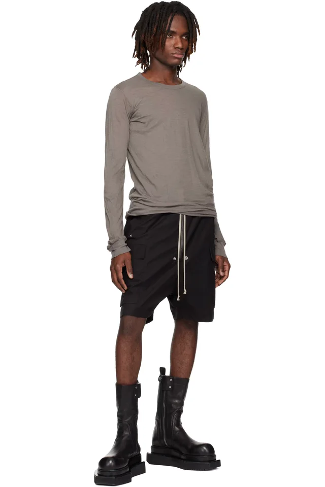Rick Owens Black Temple Cargobela Shorts, photo 4 of 4 from SSENSE