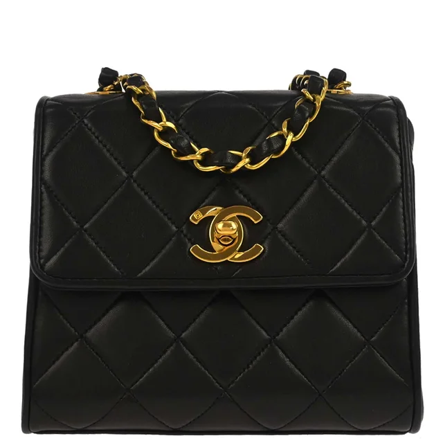Chanel 1994-1996 Black Lambskin Straight Flap Shoulder Bag in Black Lambskin from AMORE Vintage Tokyo