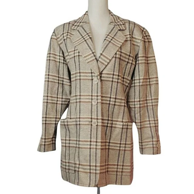 Escada Vintage Margaretha Ley Blazer Jacket Women 38 100% Wool Plaid Houndstooth in gray Wool from Poshmark