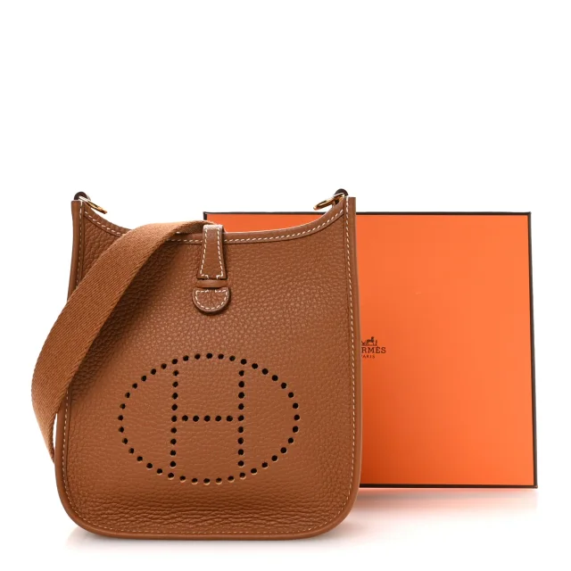 Hermès Taurillon Clemence Evelyne TPM Gold in Gold Clemence leather from FASHIONPHILE, photo 11 of 11