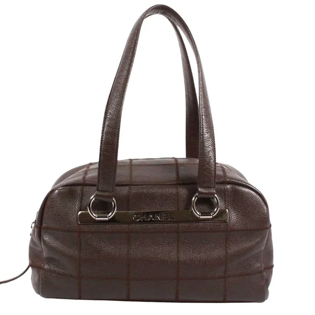 Chanel Choco Bar Mini Caviar Leather Dark Brown Boston Bag Silver in Brown Caviar leather from The Reluxe