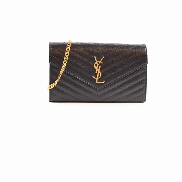 Saint Laurent Cassandra Wallet on Chain WOC Black in Black Leather from The Purse Affair