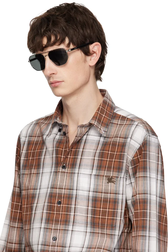 Burberry Silver Metal Shield Aviator Sunglasses​, photo 4 of 4 from SSENSE