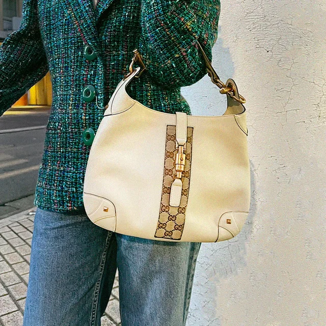 Gucci New Jackie GG Canvas One-shoulder Bag Beige in Beige Canvas from VINTAGE QOO TOKYO