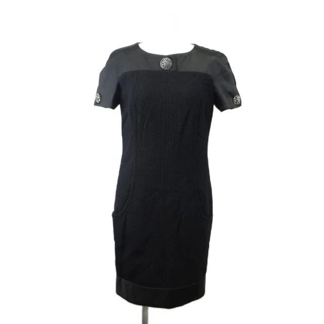 Chanel Dress Tweed Wool Bijou 36 Black Knee Length Short Sleeve PP in Black Tweed from The Reluxe