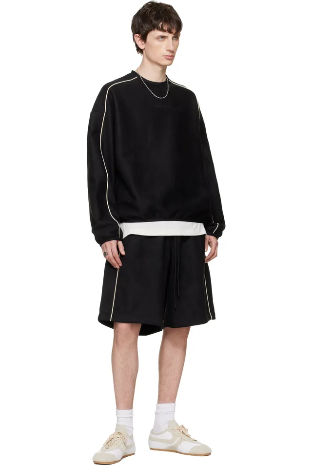 Fear of God ESSENTIALS Black Signature Relaxed Faux-Suede Shorts, photo 4 of 4 from SSENSE