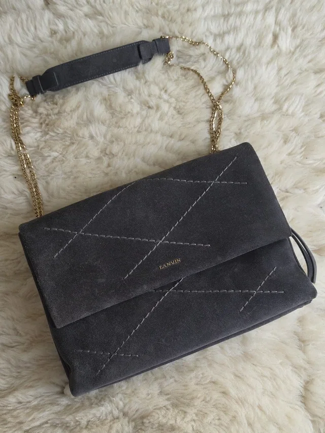 Lanvin Charcoal Suede Shoulder Bag With Gold Chain in gray Suede from Poshmark