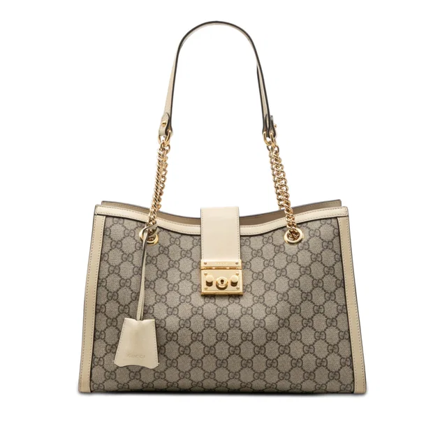 Beige Gucci Medium GG Supreme Padlock Tote in Beige Coated canvas from Designer Revival