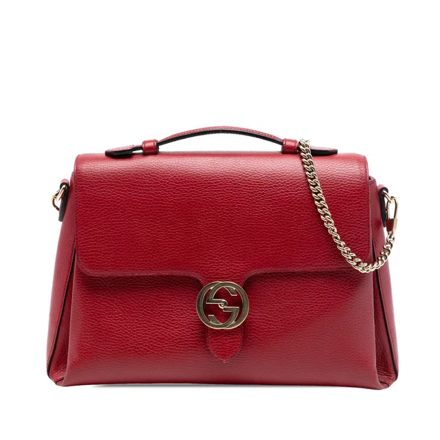 Red Gucci Medium Dollar Calf Interlocking G Satchel in Red Leather from Designer Revival