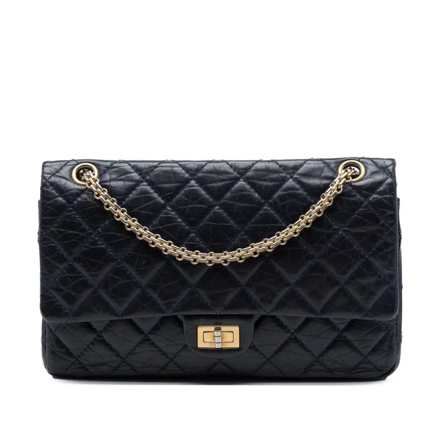 Blue Chanel Quilted Aged Calfskin Reissue 2.55 Double Flap 226 Shoulder Bag in Blue Calfskin from Designer Revival