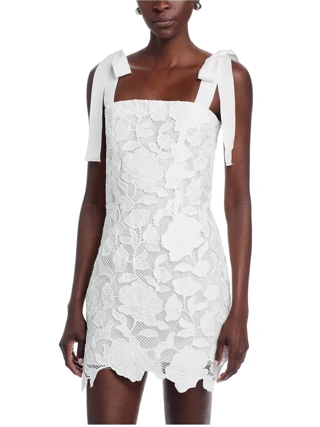 SIMKHAI Floral Lace Tie-Shoulder Mini Dress in white from Poshmark, photo 1 of 1