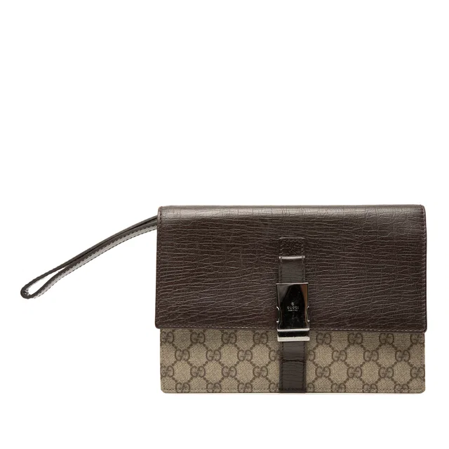 Beige Gucci GG Supreme Clutch in Beige Coated canvas from Designer Revival