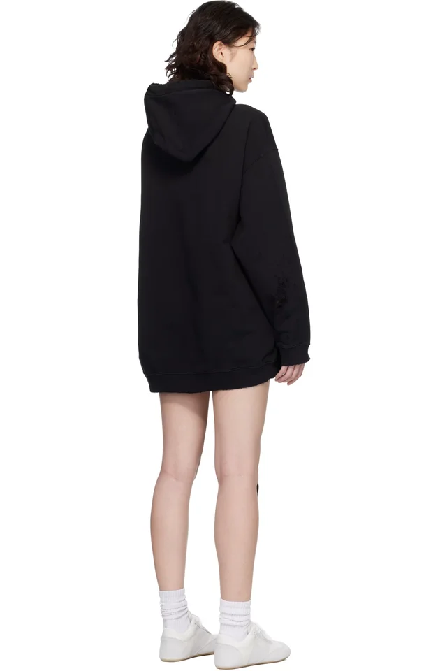 MM6 Maison Margiela Black Hooded Glove Sweatshirt Minidress, photo 3 of 5 from SSENSE