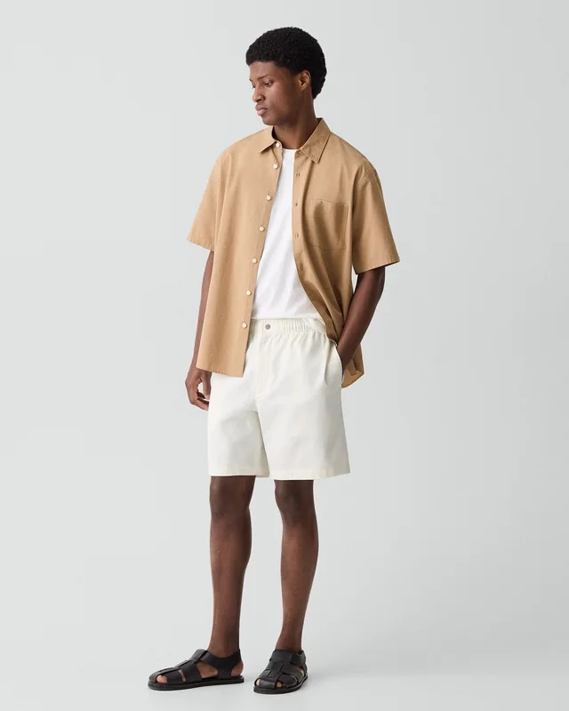 Theory Pull-On Short in Moonsoft Cotton in WINTER IVORY 97% Cotton, 3% Spandex, photo 8 of 10 from Theory