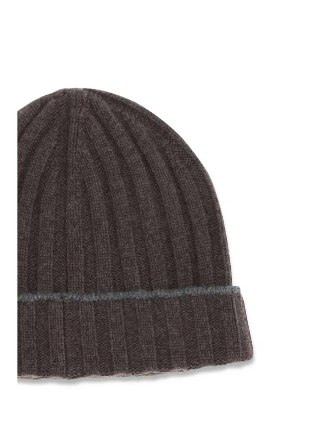 Brunello Cucinelli M2240900 Ribbed Cashmere Beanie — Brown (capra Hircus) Beanies in Brown Cashmere from HEWI