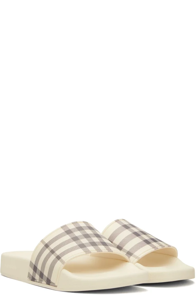 Burberry Beige Check Slides, photo 4 of 5 from SSENSE