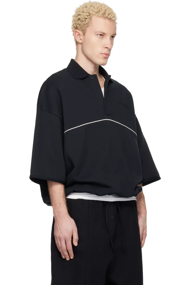 Fear of God ESSENTIALS Black Active Trace 3/4 Sleeve Modern Polo, photo 2 of 4 from SSENSE