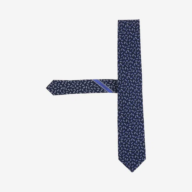 Ferragamo Silk Patterned Necktie — Navy Neckties in Navy Silk from HEWI