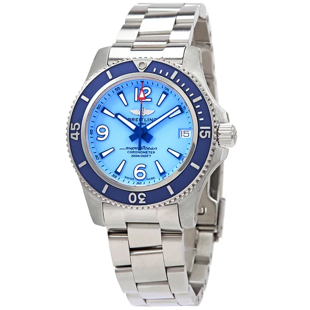Breitling Superocean 36 Automatic Sky Blue Dial Unisex Watch A17316D81C1A1 in silver|blue|gray from Jomashop.com