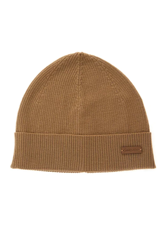 Saint Laurent 843435 Wool Knit Beanie — Beige Beanies in Beige Wool from HEWI
