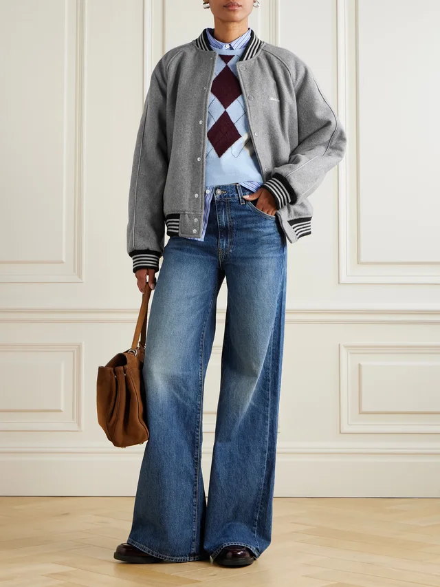 AIMÉ LEON DORE Wool varsity jacket in Grey, photo 2 of 2 from NET-A-PORTER (Canada)