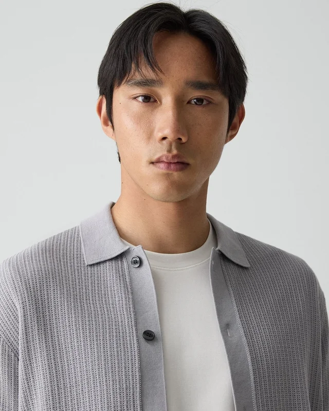 Theory Mesh Button-Up Shirt in Cotton in NEW DARK VAPOR 100% Cotton; Exclusive Of Elastic, photo 11 of 12 from Theory