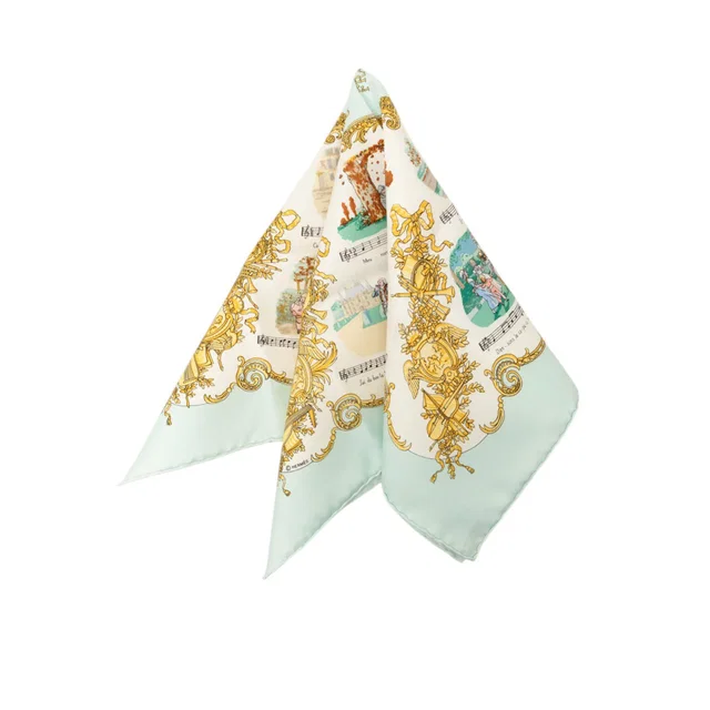 White Hermès Chansons de France Silk Pocket Square Scarf 45 Scarves in White Silk from Designer Revival