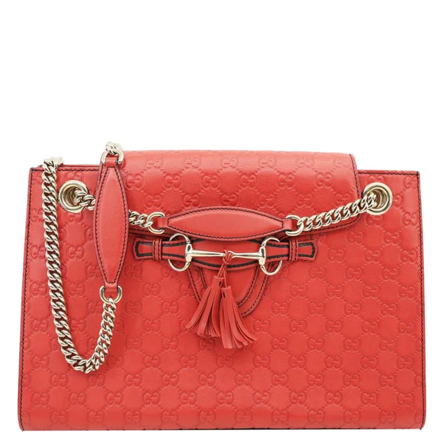 Gucci Emily Large Leather Chain Shoulder Bag Red 295403 in Red Leather from Dallas Designer Handbags