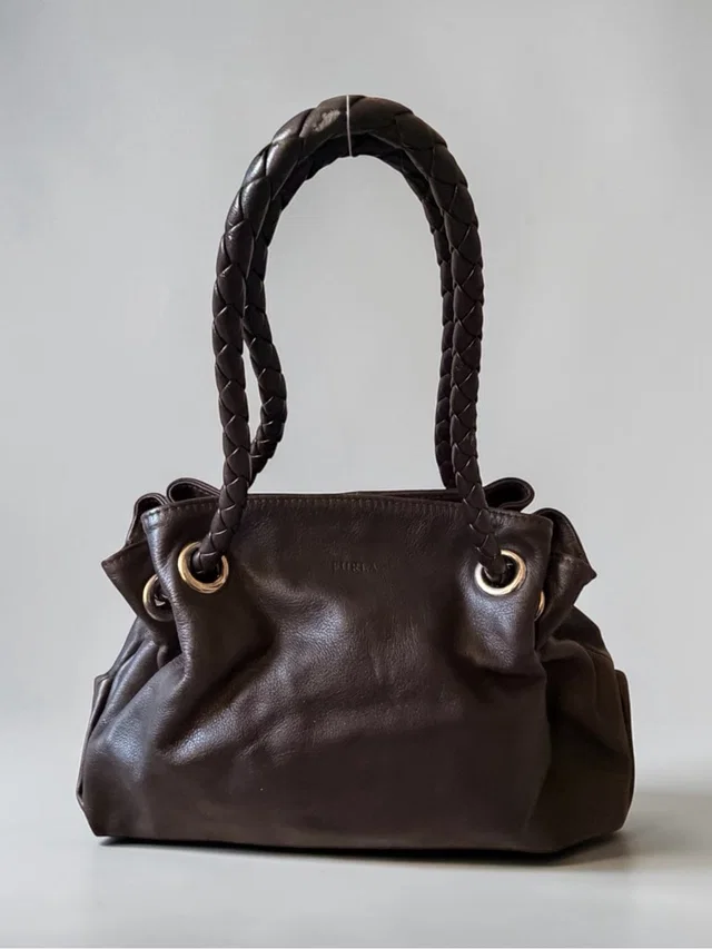 Furla Dark Brown Leather Shoulder Bag With Braided Handles in brown|red Leather from Poshmark