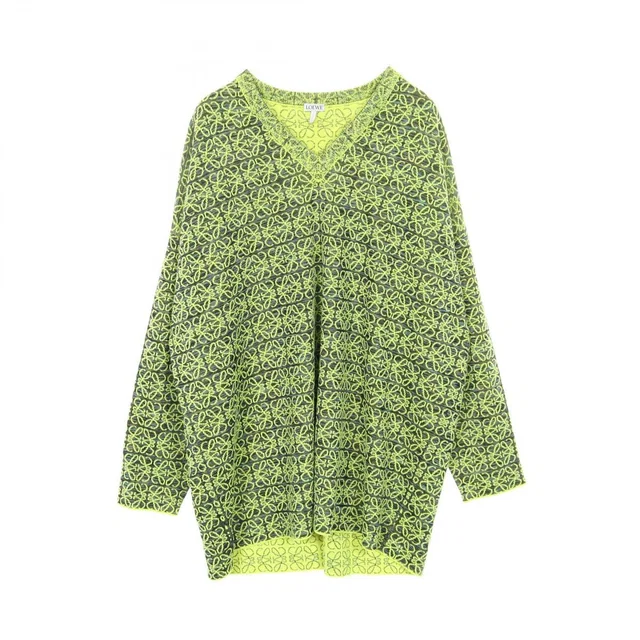 Loewe Knit Anagram All Over Pattern Wool Rayon Sweater Green Navy in Navy Wool from The Reluxe