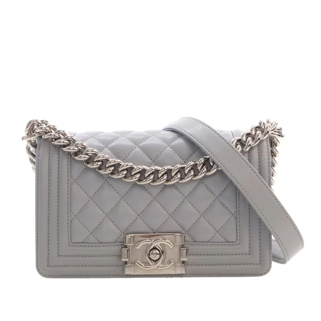 Gray Chanel Small Quilted Caviar Boy Flap Crossbody Bag in Grey Caviar leather from Designer Revival
