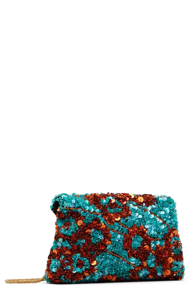 Dries Van Noten Blue & Orange Silk Clutch, photo 3 of 4 from SSENSE