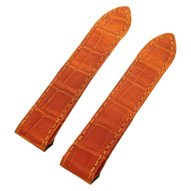 Cartier For Santos 100 Orange Alligator Strap (20x18) in Orange Crocodile from Gray And Sons