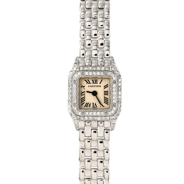 Cartier Mini Panthere White Gold Quartz in White from LuxUness