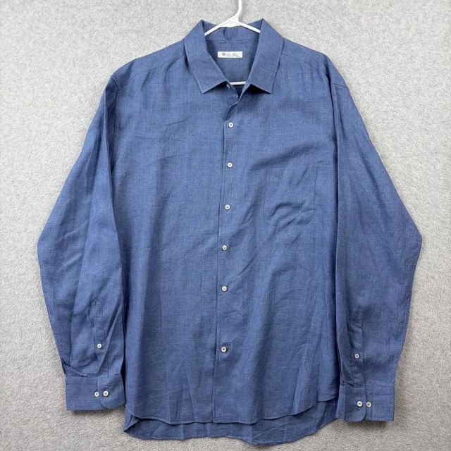 Loro Piana Shirt Mens 5xl (Fits 3xl) Blue Linen Long Sleeve Button Up Italy in blue from Poshmark