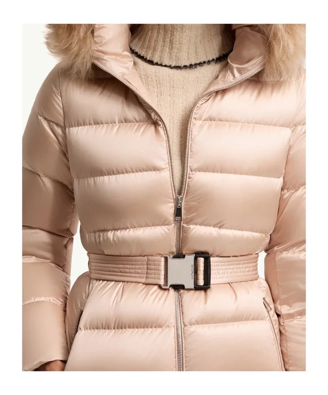 Moncler Cupidone Belted Fur-Trim Down Jacket, photo 5 of 7 from SENSER