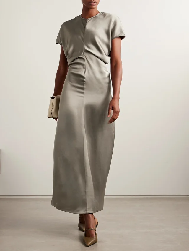 TOTEME Draped satin maxi dress in Beige, photo 2 of 2 from NET-A-PORTER (Canada)