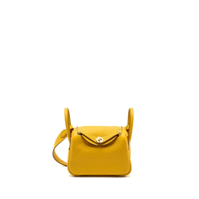 Hermès mini lindy clemence 9D Jaune amber GHW stamp D in Yellow Clemence leather from EMIER
