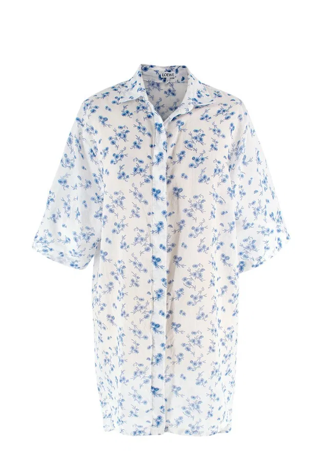 Loewe White Floral Oversized Cotton Shirt in White from HEWI